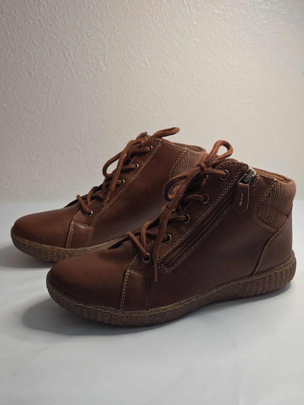 CLARKS CAROLINE PARK ANKLE BOOTS TAN SIDE ZIPPER LACE UPS AWESOME LADIES 10 VGUC